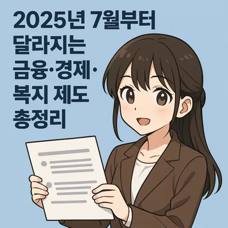 2025년 7월부터 달라지는 금융·경제·복지 제도 총정리 1 2025년 7월부터 달라지는 금융·경제·복지 제도 총정리