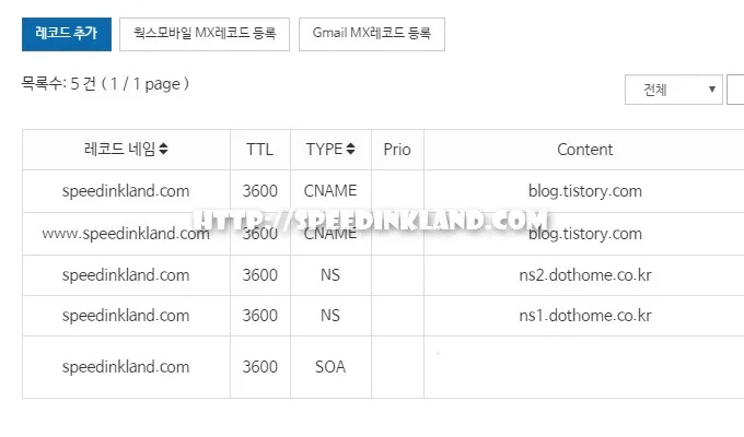 티스토리 DNS CMANE 레코드 변경 (닷홈) 3 티스토리 DNS CMANE 레코드 변경 (닷홈) 2