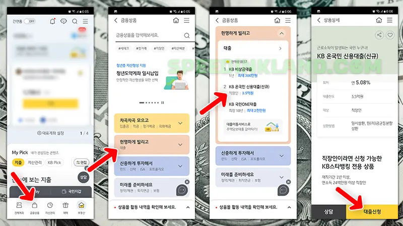 국민은행 직장인대출 KB 온국민 신용대출 모바일 간편 신청 방법 (마이너스통장)