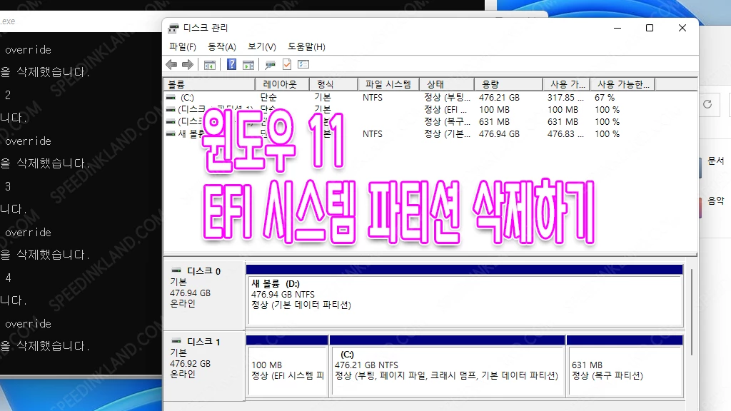 EFI 시스템 파일 파티션 삭제하기