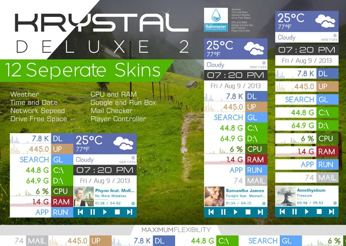 Rainmeter - Krystal Deluxe 2.0 레인미터 스킨 1 Rainmeter - Krystal Deluxe 2.0 레인미터 스킨