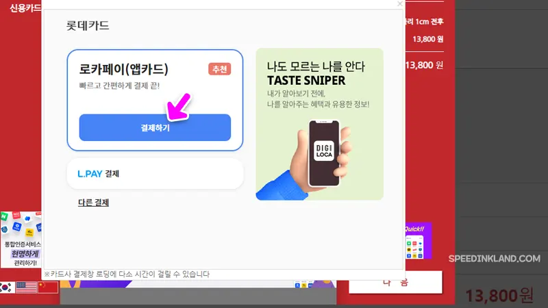 로카페이 또는 엘페이 결제 중에 원하는 방식을 선택